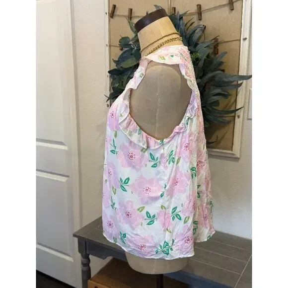 DRAPER JAMES Pink Floral Ruffle Sleeve Shirt Top Women size S Romantic Ruffles - Picture 3 of 8